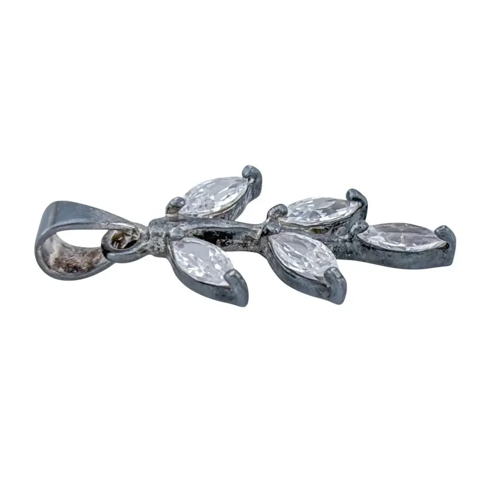 Vintage Sterling Silver 925 Cubic Zirconia Leaf Pendant
